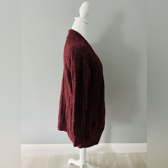 Michael Kors Open Front Cardigan Sweater Maroon Knit Cozy Fall Women’s XS - Picture 6 of 9